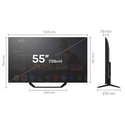 Телевизор Tesla 55E655BUS/ 55"/ 4K UHD (3840x2160)/ 60 Гц/ со Smart TV/ 2 х 12 Вт/ wi-fi/ bluetooth/ Google TV/ черный