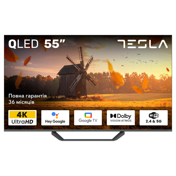 Телевизор Tesla Q55E655GUS/ 55"/ 4K UHD (3840x2160)/ 60 Гц/ со Smart TV/ 2 х 12 Вт/ wi-fi/ bluetooth/ Google TV/ серый