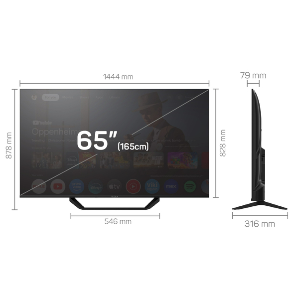 Телевизор Tesla 65E655BUS/ 65"/ 4K UHD (3840x2160)/ 60 Гц/ со Smart TV/ 2 х 12 Вт/ wi-fi/ bluetooth/ Google TV/ черный