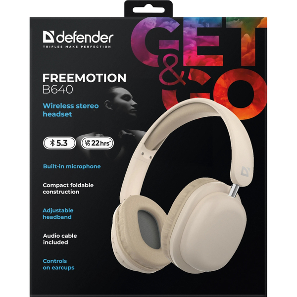 Навушники Defender FreeMotion B640, Bluetooth+3,5мм, Beige