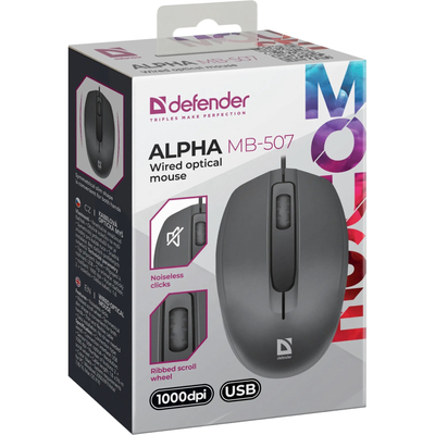 Мишка Defender Alpha MB-507, 3кн.,1000dpi, безшумна чорна