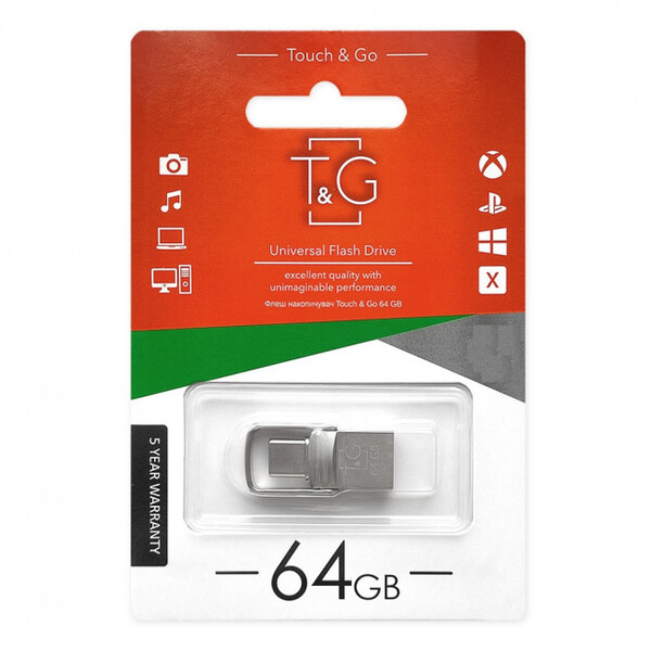 Флеш-накопитель USB 2.0 64GB Type-C T&amp;G 104 Metal Series Silver (TG104TC-64G)