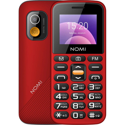 Мобильный телефон Nomi i1820 Dual Sim Red; 1.77" (160x128) TFT / кнопочный моноблок / ОЗУ 32 МБ / 32 МБ встроенной + microSD до 32 ГБ / камера 0.3 Мп / 2G (GSM) / Bluetooth / 120х53х13.5 мм, 115 г / 1000 мАч / красный