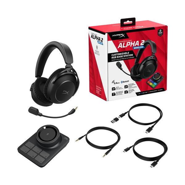 Наушники игровая HyperX Cloud Alpha 2 WL/BT/mini-jack/USB-A/USB-C, 0.5м/1.5м, черный