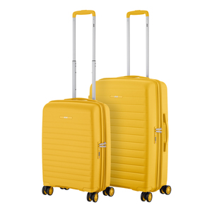 Набір валіз 2E, Aero, поліпропілен, (M+S),TSA, 4 колеса, EXP, бурштиново-жовтий