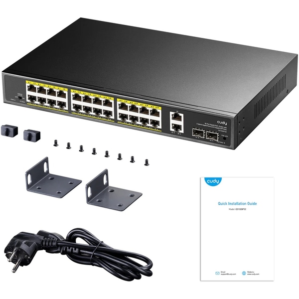 Комутатор Cudy GS1026PS2, 24-Gigabit PoE+ Switch with 2 Uplink Gig Ports and 2 Gig SFP Slots 300W