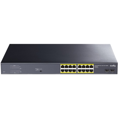 Комутатор Cudy GS1020PS2, 16-Port Gigabit PoE+ Switch with 2 Gigabit SFP ports 200W