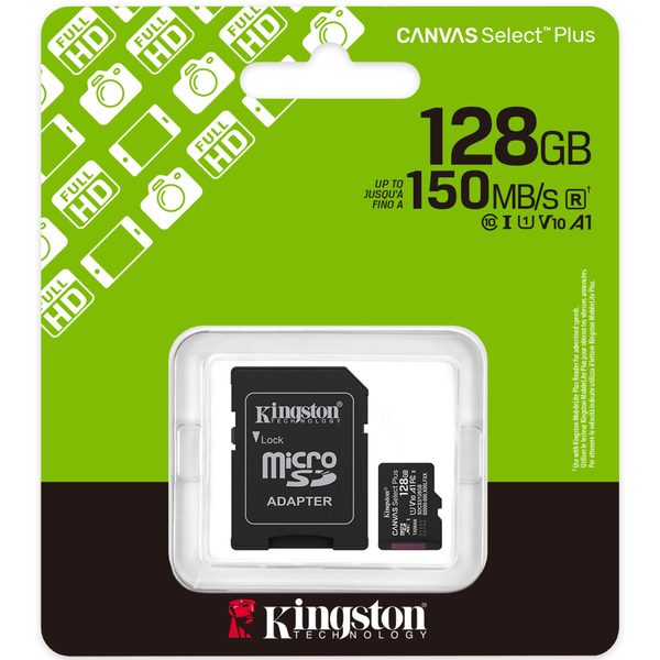 Карта пам'яті Kingston microSDXC 128GB Canvas Select Plus Gen3 + SD-адаптер (100R, A1, C10)