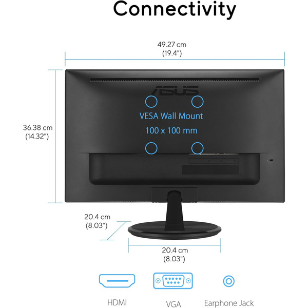 Монитор Asus 21.45" VP227HF (90LM0880-B01O71) VA Black 100Hz; 1920x1080, 1 мс, 250 кд/м2, D-Sub, HDMI