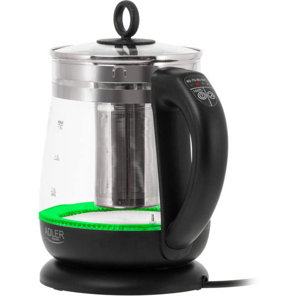 Електрочайник Adler AD 1299 1850-2200Вт/ 1.5л/ скло/ заварник/ встановлення температури/ чорний