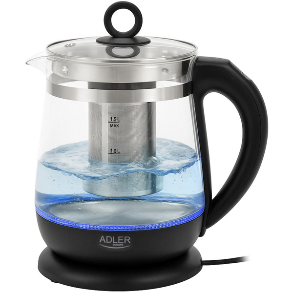 Електрочайник Adler AD 1299 1850-2200Вт/ 1.5л/ скло/ заварник/ встановлення температури/ чорний