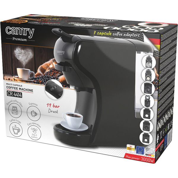 Кавоварка Camry CR 4414 black капсульна/ 1450 Вт/ 19 бар/ капсула, мелена/ чорнa