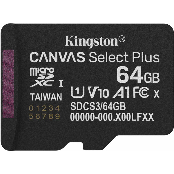 Карта пам'яті Kingston microSDXC 64GB Canvas Select Plus Gen3 C10 A1 (з адаптером)