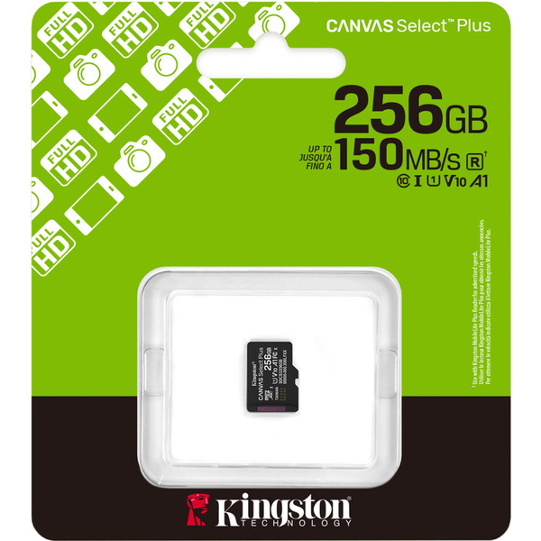 Карта пам'яті Kingston microSDXC 256GB Canvas Select Plus Gen3 + SD-адаптер (C10, A1)