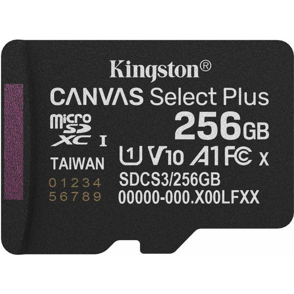 Карта пам'яті Kingston microSDXC 256GB Canvas Select Plus Gen3 + SD-адаптер (C10, A1)