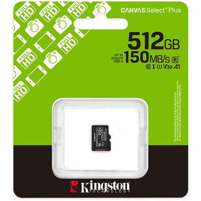 Memory card microSDXC 512GB Kingston Canvas Select Plus Gen3 C10 A1, Retail
