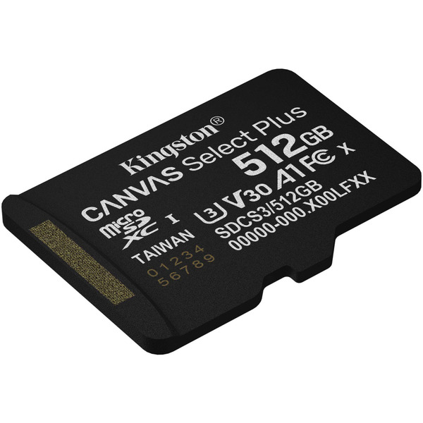 Карта пам'яті Kingston microSDXC 512GB Canvas Select Plus Gen3 + SD-адаптер (C10, A1)