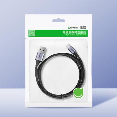 Кабель USB 2.0 AM-Type-C M, 1.5 м, 60W Nickel Plating Aluminum Braid Чорний, US288 UGREEN