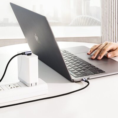 Кабель USB 2.0 Type-C M-M, 1 м, 60W Чорний+Cірий, 90°Angle US255 UGREEN