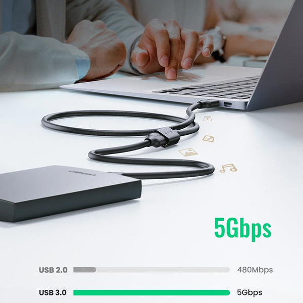 Кабель продовжувач USB 3.0 AM-AF, 3м, Connector gold-plated Чорний, US129 Ugreen