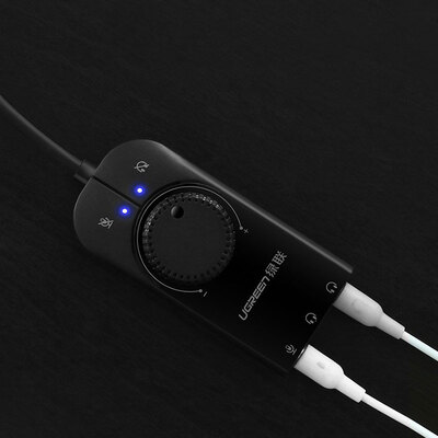 Звукова карта USB AUX jack, 2*TRS (Mic + Ear) SSS1629 Ugreen Чорна CM129