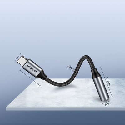 Кабель Type C - AUX Audio M/F 0.10м UGREEN AV142 Чорний