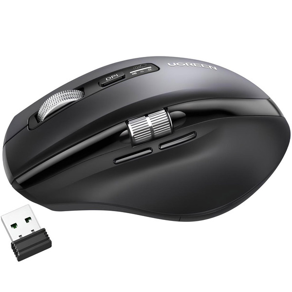 Мишка UGREEN 2.4GHz&BT M751 Ergonomic Contoured-Shape, бездротова, 5000dpi., 5кн., Чорна