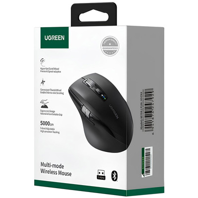 Мишка UGREEN 2.4GHz&amp;BT M751 Ergonomic Contoured-Shape, бездротова, 5000dpi., 5кн., Чорна