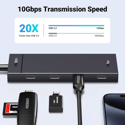 Хаб USB 3.2 Type-C -> 4хUSB-C 3.2 Gen2 10Gbps Black CM806 Ugreen