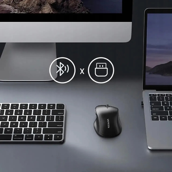 Мишка UGREEN 2.4GHz+Bluetooth MU101, бездротова, 4000dpi., 5кн., чорна