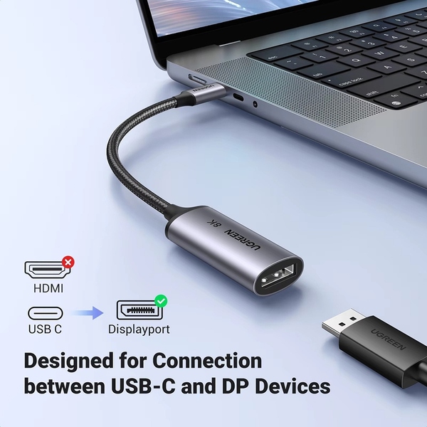 Перехідник USB 2.0 Type-C --> DisplayPort Thunderbolt 4 8k 60hz CM654 Ugreen сірий