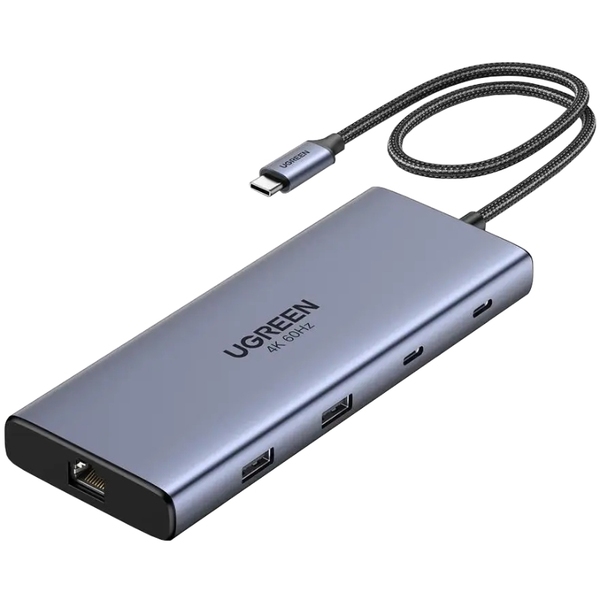Док-станція USB3.2 Type-C --> HDMIx2, 60Hz/2xUSB-A/2xUSB-C 3.2/ RJ45/SD/TF/PD 100W CM639 Ugreen