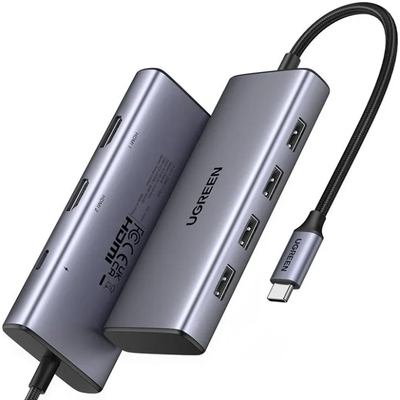 Хаб USB 3.0 Type-C -> 1хUSB-A 3.0/3хUSB-A 2.0/2xHDMI 4K 30Гц  PD  CM498 Ugreen