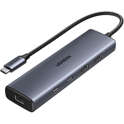 Хаб USB 3.2 Type-C -> 1xUSB-A 3.2/ 1xUSB-A 2.0/2xUSB-C 3.2/ RJ45 PD CM512 сірий UGREEN