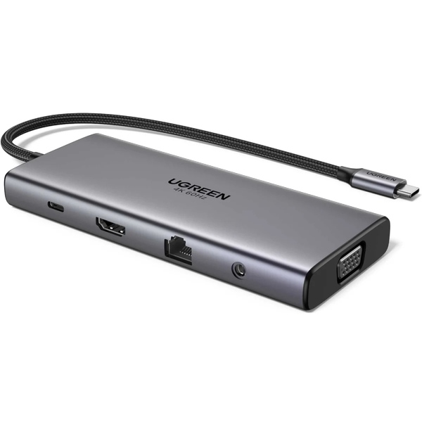 Хаб USB 3.2 Type-C->1xUSB-A3.2/1xUSB-A3.1/2xUSB-C3.2/ RJ45/HDMI/VGA/RJ45/SD/TF+3.5mm PD CM639 Ugreen