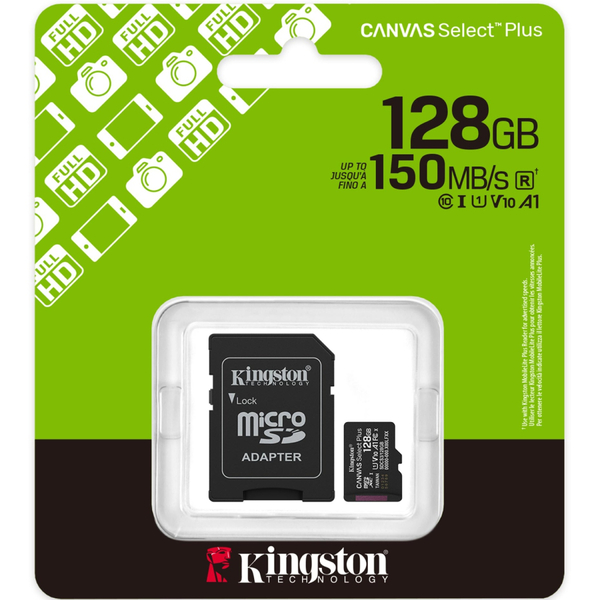 Карта пам'яті Kingston microSDXC 128GB Canvas Select Plus Gen3 C10 A1 (з адаптером)