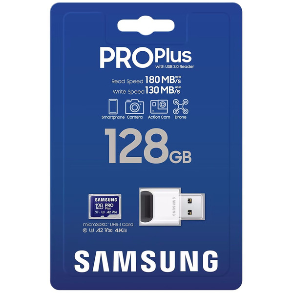 Карта памяти MicroSDXC 128GB UHS-I/U3 Samsung Pro Plus R160/W120MB/s + SD-адаптер (MB-MD128SB/WW)