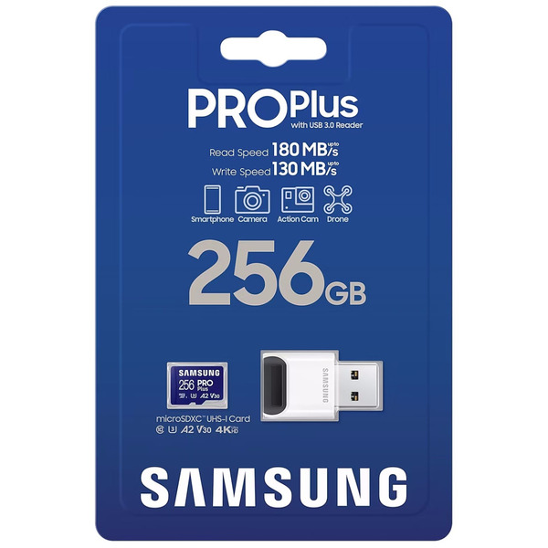 Карта памяти MicroSDXC 256GB UHS-I/U3 Samsung Pro Plus + SD-адаптер (MB-MD256SB/WW)