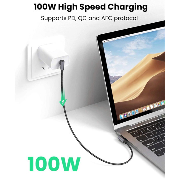 Кабель USB 2.0 Type-C M-M, 2 м, 90°, 100W Косм. Сірий US335 UGREEN