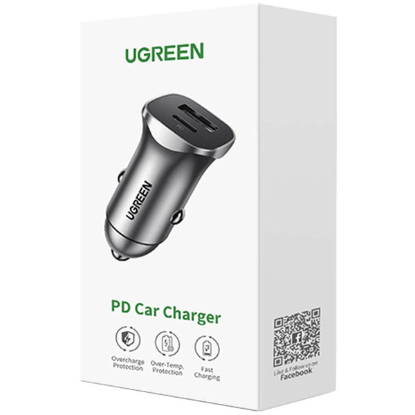Автозарядка 2xUSB 30W (USB-C+USB-A) CD130 Ugreen