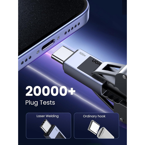 Кабель USB 2.0 Type-C M-M, 3 м, 100W （480Mbps）Сірий, L512 UGREEN