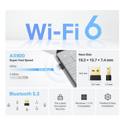 Беспроводной адаптер TP-Link Archer TX10UB Nano (AX900, Wi-Fi 6, Bluetooth USB-адаптер)