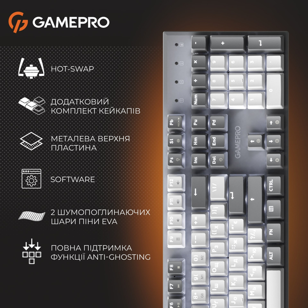 Клавиатура GamePro Genesis Metallic MK144G Outemu Red Swithes USB Gray