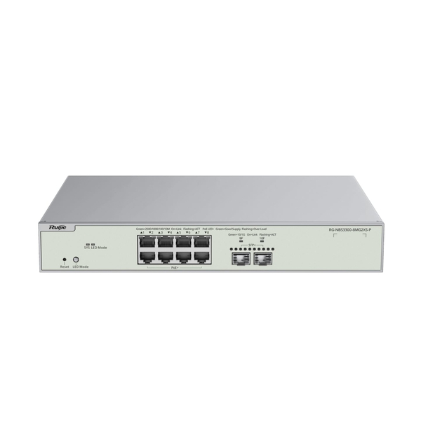 Коммутатор Ruijie Reyee RG-NBS3300-8MG2XS-P (8x2,5GE PoE+, 2xSFP+, max PoE 240W, Desktop Steel Case, Ruijie Cloud, L2+)