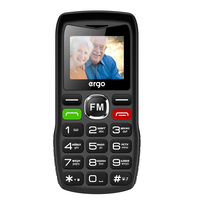 Мобильный телефон Ergo R182 Dual Sim Black; 1.77" (160х120) TFT / кнопочный моноблок / Unisoc SC6531E / ОЗУ 32 МБ / 32 МБ встроенной + microSD до 32 ГБ / камера 0.3 Мп / 2G (EDGE) / Bluetooth / 121x57x14.4 мм, 80 г / 1000 мАч / черный