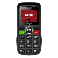 Мобильный телефон Ergo R182 Dual Sim Black; 1.77 (160х120) TFT / кнопочный моноблок / Unisoc SC6531E / ОЗУ 32 МБ / 32 МБ встроенной + microSD до 32 ГБ / камера 0.3 Мп / 2G (EDGE) / Bluetooth / 121x57x14.4 мм, 80 г / 1000 мАч / черный
