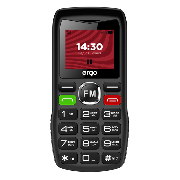Мобильный телефон Ergo R182 Dual Sim Black; 1.77 (160х120) TFT / кнопочный моноблок / Unisoc SC6531E / ОЗУ 32 МБ / 32 МБ встроенной + microSD до 32 ГБ / камера 0.3 Мп / 2G (EDGE) / Bluetooth / 121x57x14.4 мм, 80 г / 1000 мАч / черный