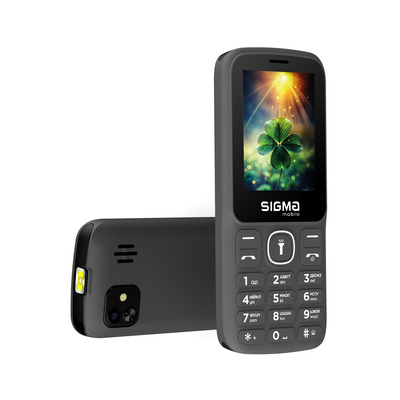 Мобильный телефон Sigma mobile X-style 242 Lucky Grey; 2.4" (320х240) TN / кнопочный моноблок/ Spreadtrum SC6531E / microSD до 32 ГБ / камера 0.3 Мп / 2G (GSM) / Bluetooth / 125х55х15 мм, 104 г / 2500 мАч / серый