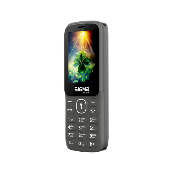 Мобильный телефон Sigma mobile X-style 242 Lucky Grey; 2.4" (320х240) TN / кнопочный моноблок/ Spreadtrum SC6531E / microSD до 32 ГБ / камера 0.3 Мп / 2G (GSM) / Bluetooth / 125х55х15 мм, 104 г / 2500 мАч / серый