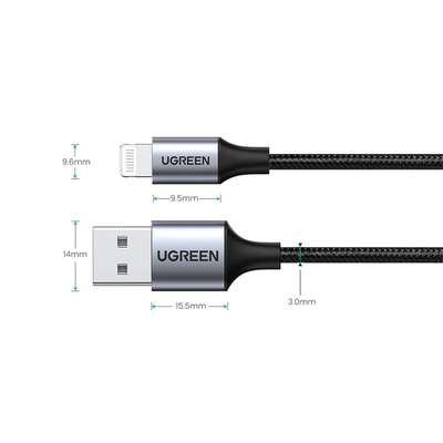 Кабель USB 2.0 AM-Lightning M, 1 м, 2.4A, Чорний, US199 UGREEN